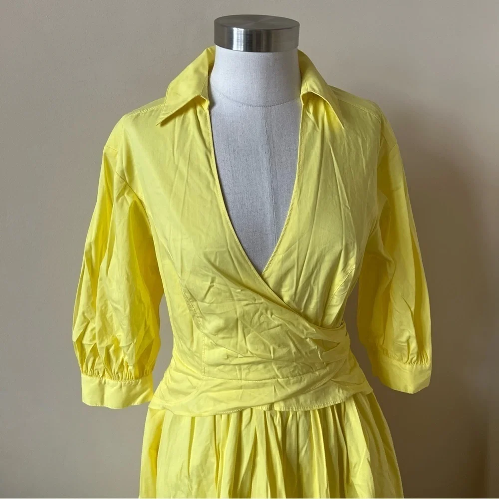 New! Cinq a Sept Camron Midi Dress in Dayglow Yellow nwot 17697